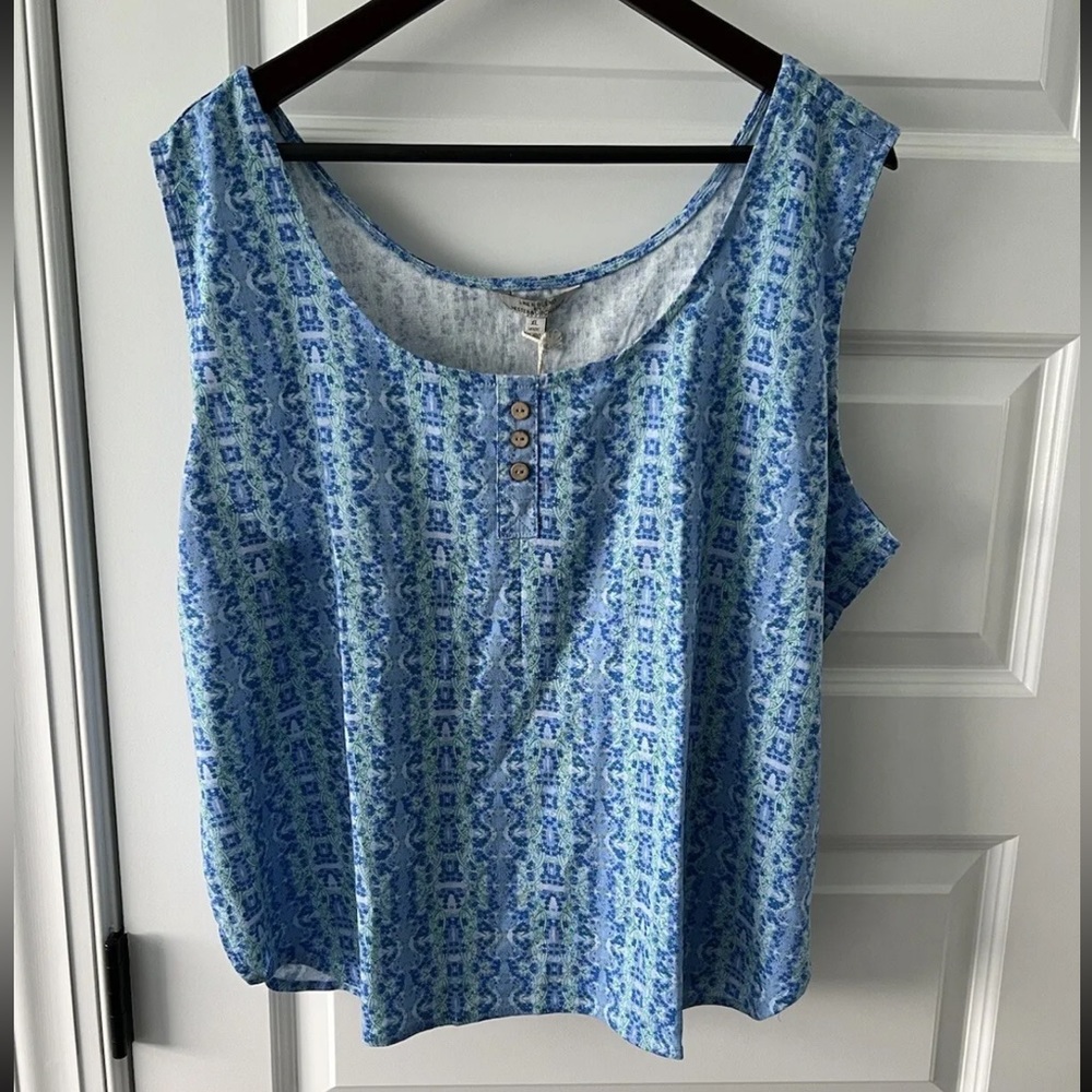 HESTER & ORCHARD Women Blue Tank Top Blouse Shirt XL Linen Blend New NWT